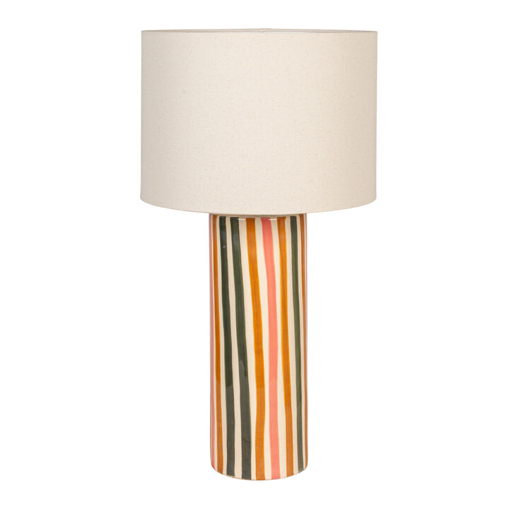 Multicolor Stripe Stoneware Table Lamp with Linen Shade