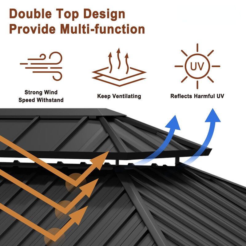 MONDAWE 10 ft. x 12 ft. Outdoor Cedar Wood Frame Outdoor Gazebo Galvanized Steel Hardtop Canopy Outdoor Shade for Deck Garden Concrete Platform