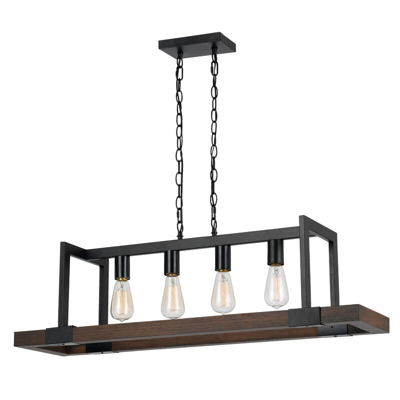 Watt Wood and Metal Chandelier with 6 Foot Chain
