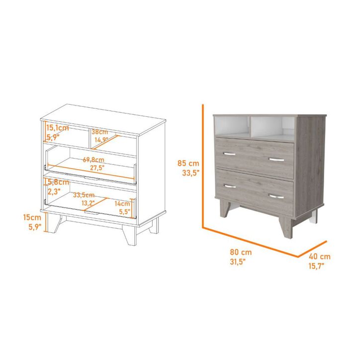 Aaron 2-Drawer 2-Shelf Dresser Light Gray