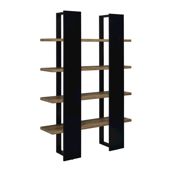 Simple Relax 4-shelf Wood Bookcase in Aged Walnut and Black