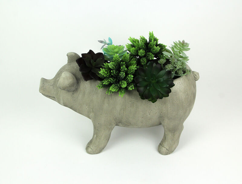 17 Inch Long Weathered Gray Finish Smiling Pig Planter image number 3