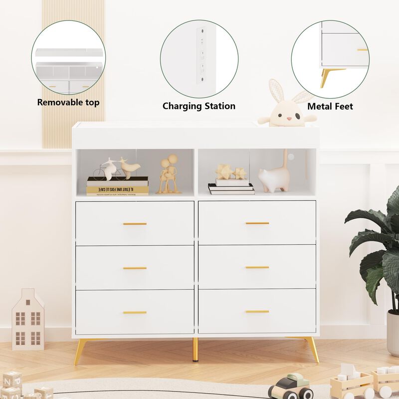 LED Light & Power Outlet Baby Changing Table Dresser image number 2