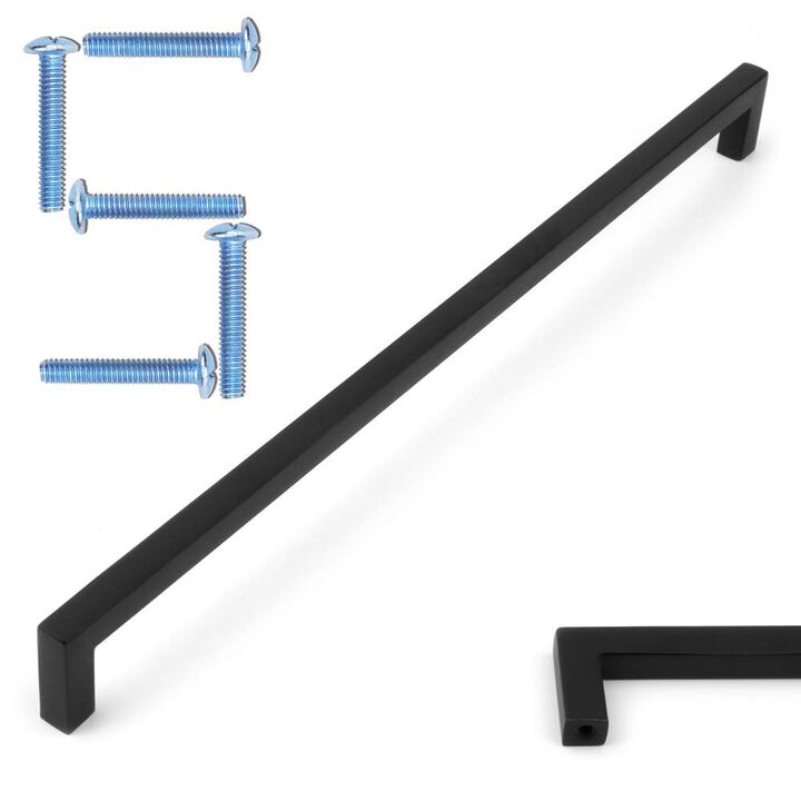 KOOFIZO Solid Square Bar Cabinet Handle - Black Furniture Pull, 10 Inch/256mm Screwhole Distance, Pack of 5 for Kitchen Cupboard
