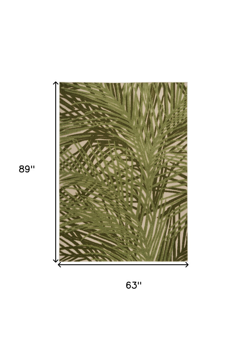 HomeRoots 5' X 8' Ivory And Green Palm Leaf Indoor Outdoor Area Rug image number 5