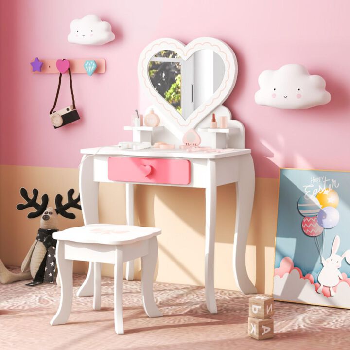 Hivvago Kids Vanity Set with Heart-shaped Mirror-White