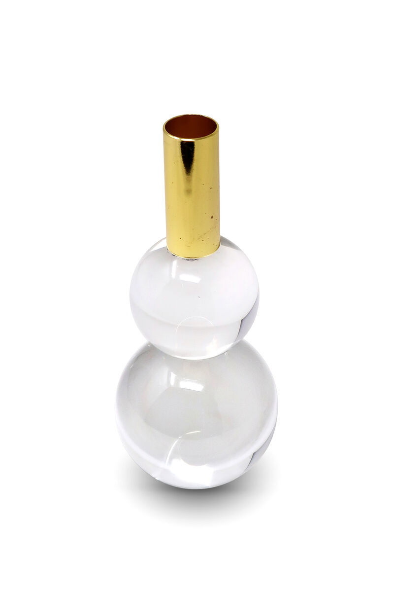 HomeRoots Set of Two Clear And Gold Geo Orbs Crystal Tabletop Taper Candlesticks image number 2