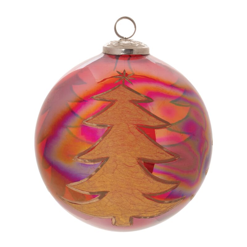 Glass Ball Ornaments with Tree Etching (Set of 4) &ndash; Classic Holiday Baubles for Rustic, Woodland, or Traditional Decor