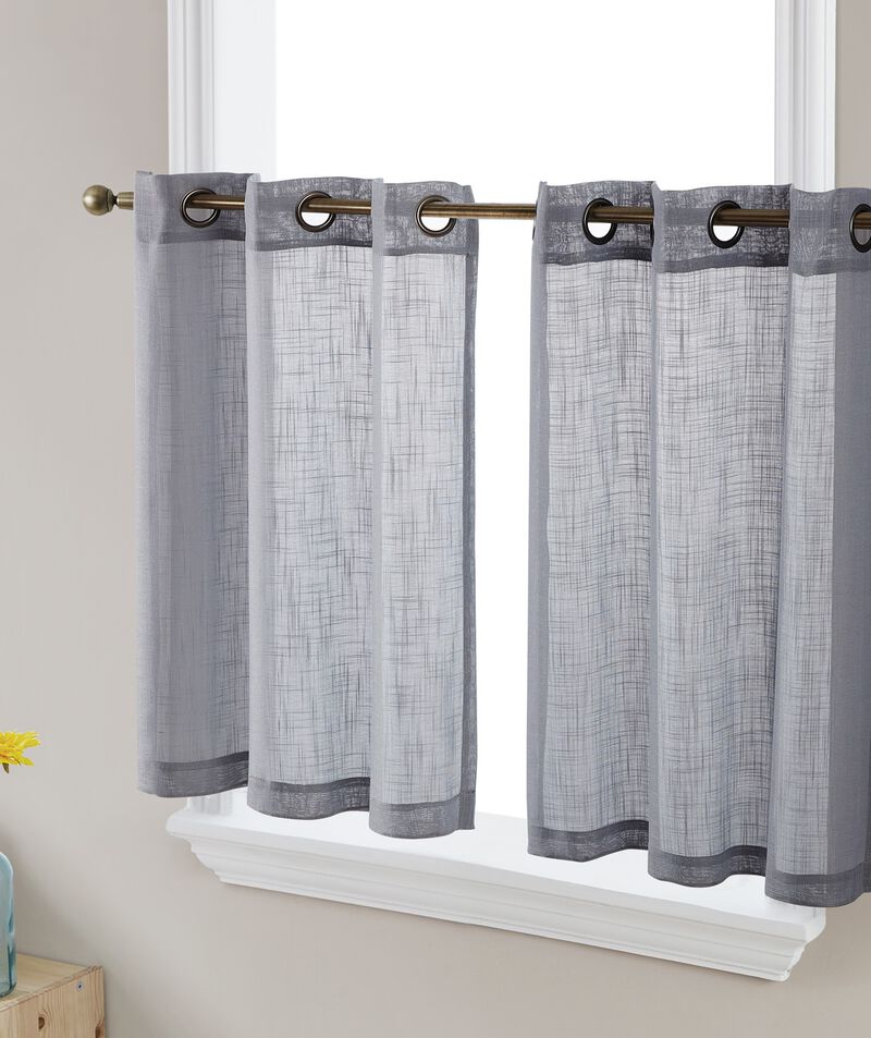 THD Serena Faux Linen Textured Semi Sheer Privacy Light Filtering Transparent Grommet Short Thick Cafe Curtain Tiers for Small Windows, Kitchen & Bathroom, Set of 2