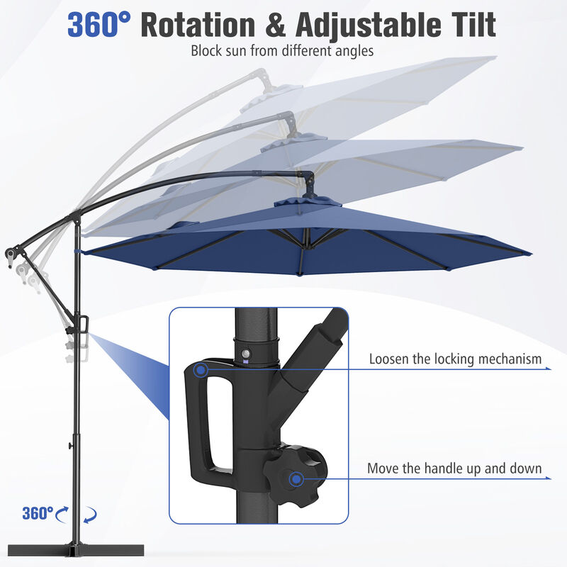 Offset Hanging Patio Umbrella with Base &ndash; Infinite Tilt Cantilever Design