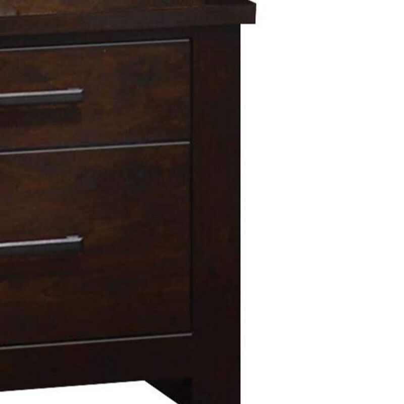 Wooden Nightstand with Two Drawers, Mahogany Brown-Benzara