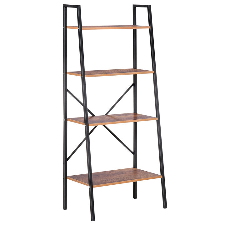 Wooden Metal 4 Tier Vintage Rustic Industrial Ladder Style Bookcase Shelf