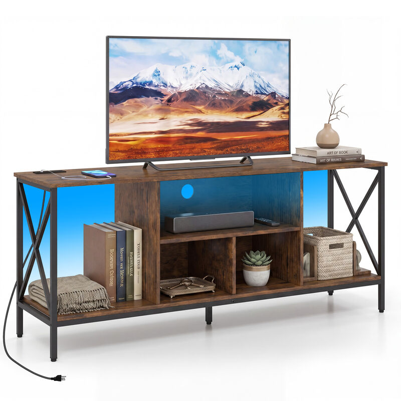 Entertainment Center TV Stand with LED Lighting and Power Outlets image number 3