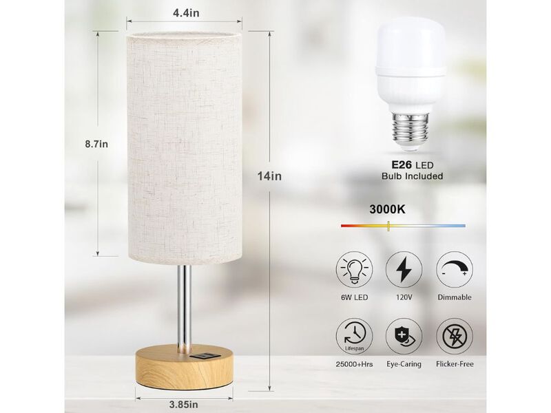Touch Bedside Table Lamp 14 Inch Wood Lamp with USB Charging for Bedroom image number 2