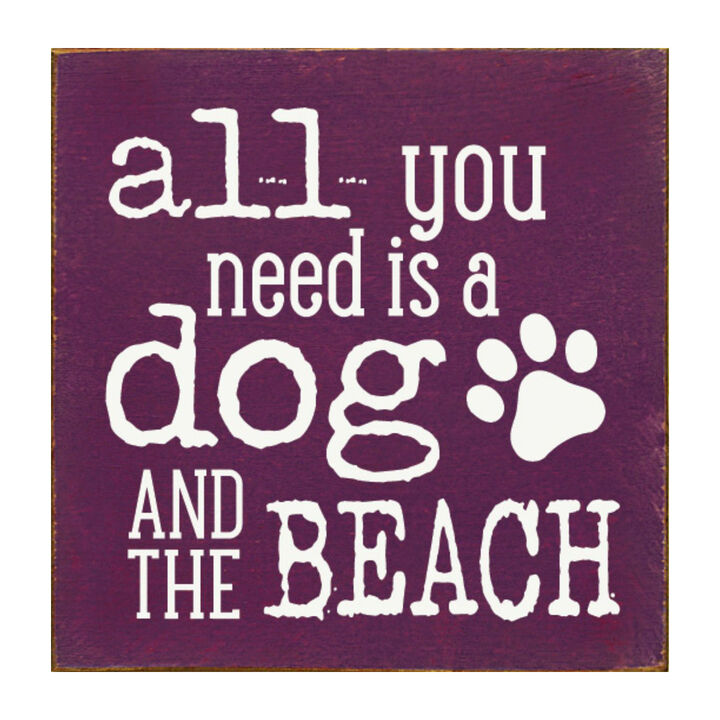 Wooden Dog Lover Beach Sign for Coastal Wall and Shelf Home Decor