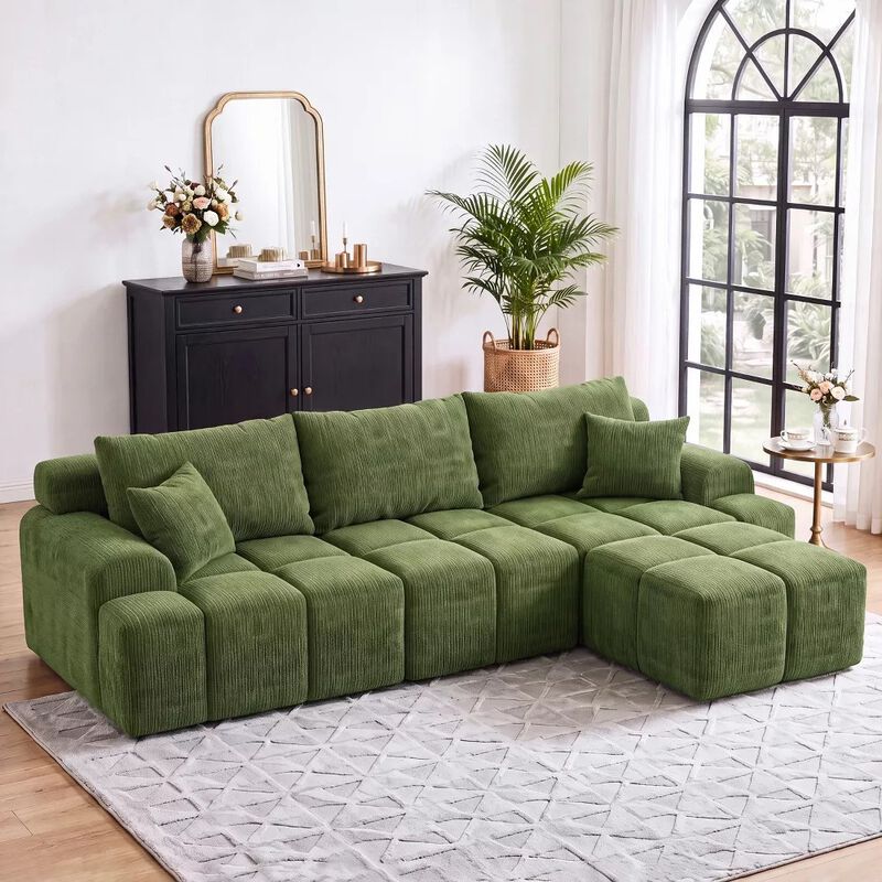 Vipbear 122" L Shaped Modular Sectional Sofa with Ottoman Oversized Deep Seat Comfy Chenille Fabric image number 3