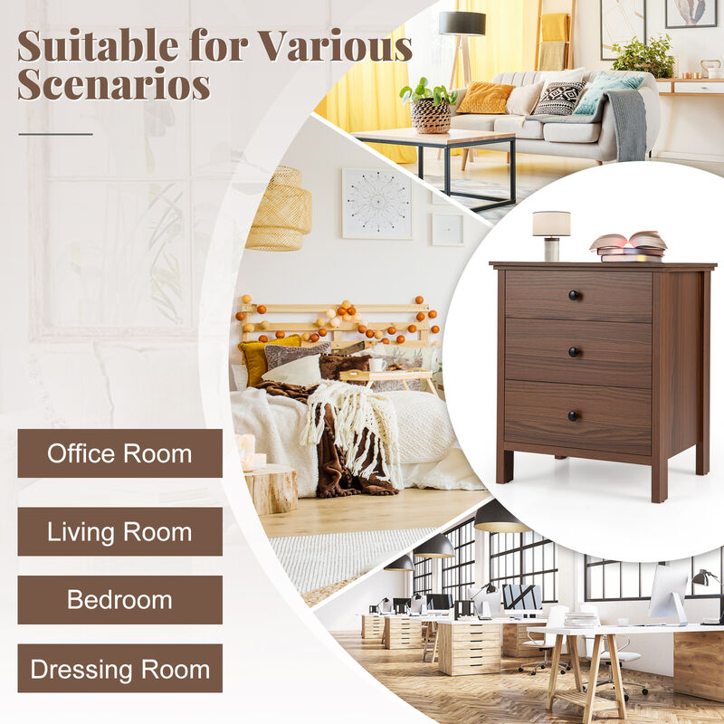 3-Drawer Nightstand with Wooden Finish for Bedroom