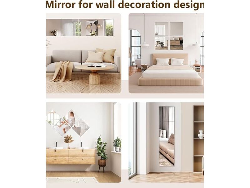 "4-Pack 12"x12" Acrylic Wall Mirror Tiles  Shatterproof Full-Length Mirrors for Bedroom & Home Gym