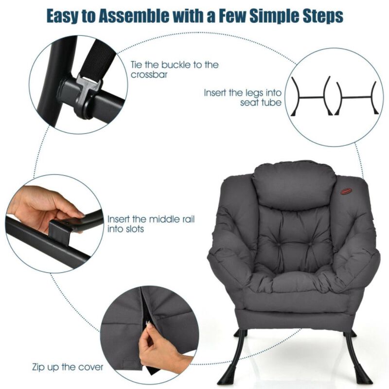 Hivago Modern Polyester Fabric Lazy Chair with Steel Frame and Side Pocket