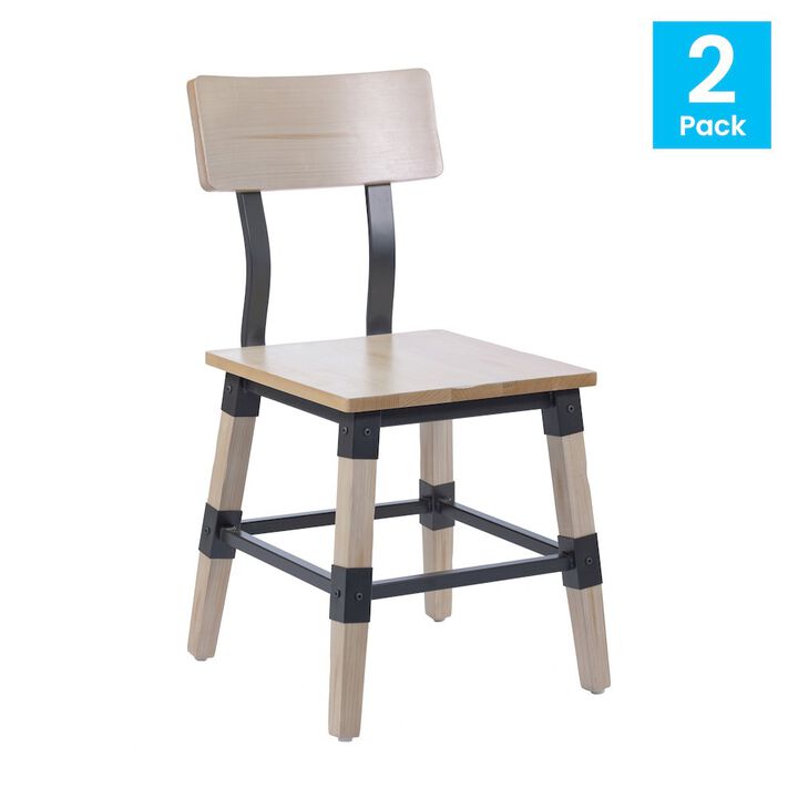 Flash Furniture Jackson 2 Pack Rustic Antique White Industrial Wood Dining Chair
