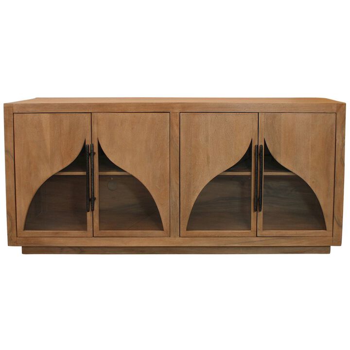 Alex Hamilton Kate 4-Door Sideboard with Solid Wood, Acacia, Iron Handles, Natural Finish
