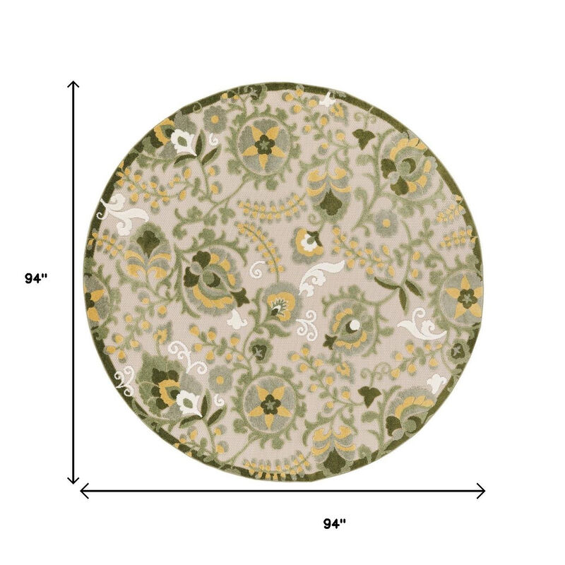HomeRoots 8' Ivory Green And Yellow Round Floral Indoor Outdoor Area Rug image number 6