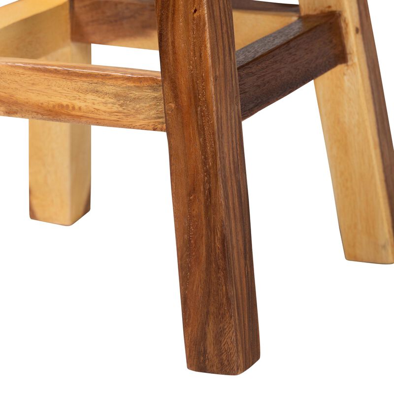bali & pari Luli Suar Wood Counter Stool - Handcrafted Solid Wood Stool with Backrest, Rustic Modern Seating for Kitchen Island or Dining Area