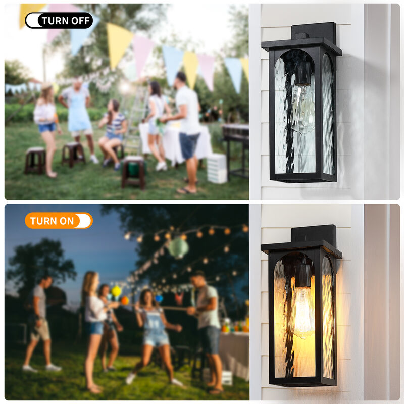 15" Modern Industrial Sand Black 1-Light Dimmable Outdoor Wall Lantern with Water-Ripple Glass image number 6