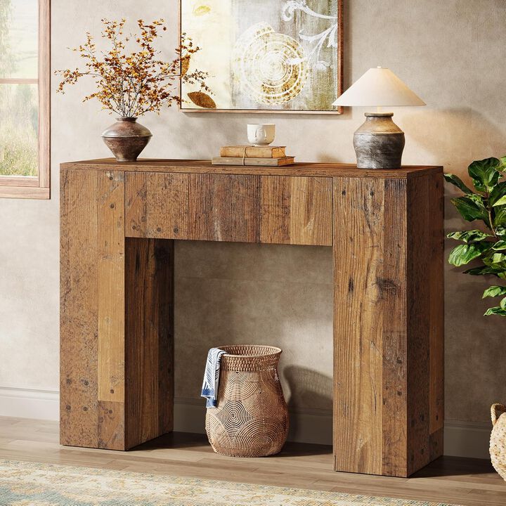Entryway Rustic Console Table with Drawer, Sofa Foyer Table - Distressed Brown
