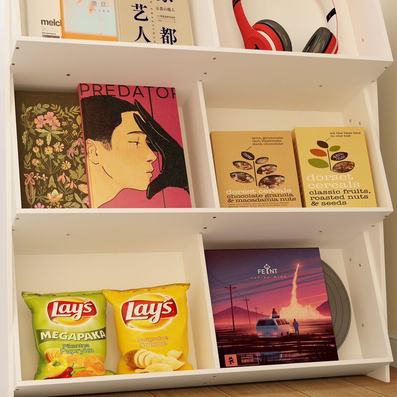 FUFU&GAGA Bookshelf with Contemporary Design, 6 Compartments, Durable Composite Material, (39.4" W x 11.8" D x 47.2" H), White