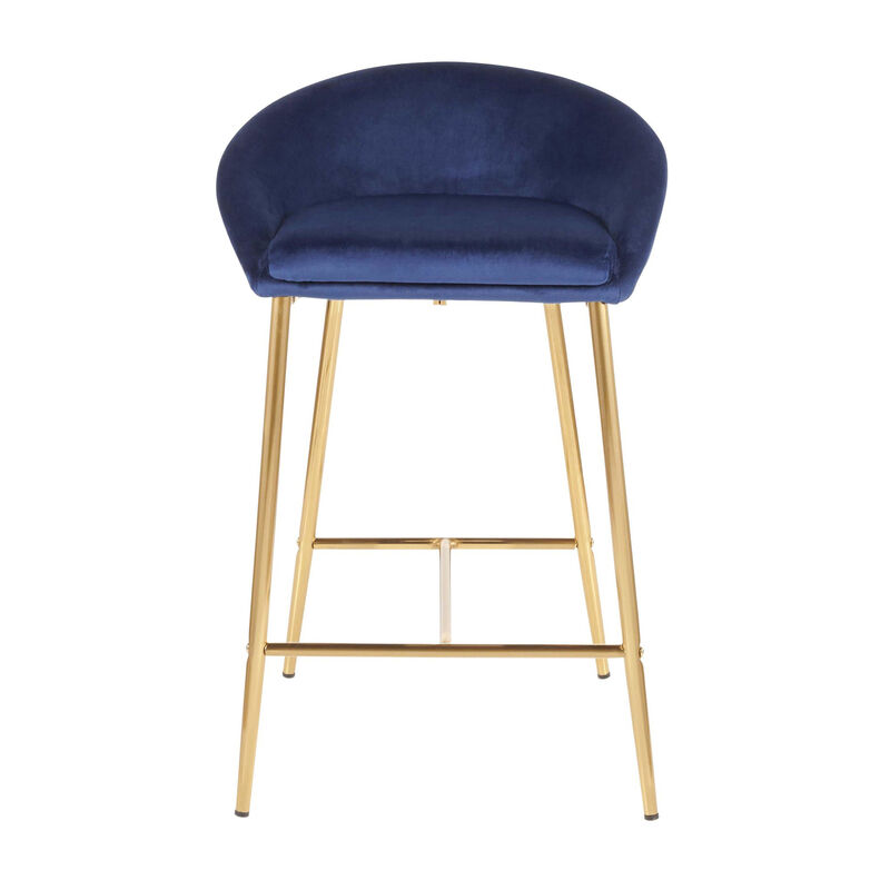 Lumisource Matisse Glam Counter Stool with Gold Metal and Blue Velvet - Set of 2