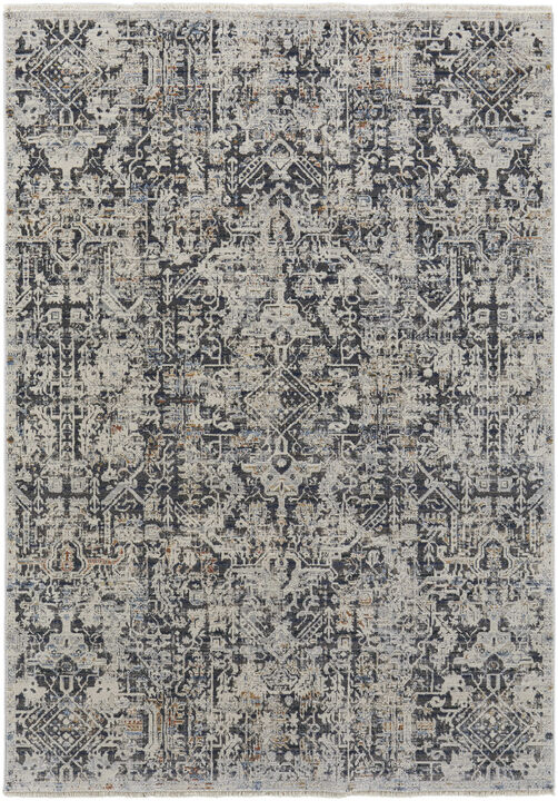 HomeRoots Abstract Power Loom Worn Faded Area Rug With Fringe