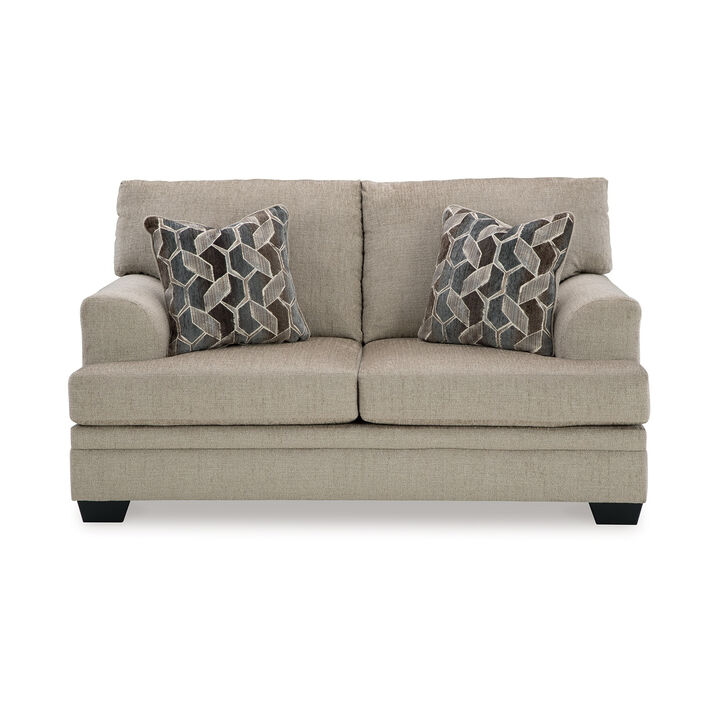 Ead Loveseat, 2 Accent Pillows, Taupe Brown Polyester, Sag Resistant