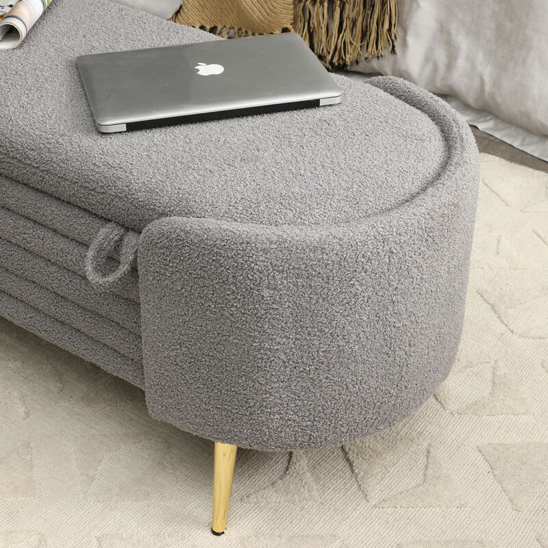 Modern End of Bed Bench with Storage Upholstered Sherpa Fabric Large Storage Bench Ottoman Shoe Stool Long Bench Window Seating Toy Storage Bench for Bedroom, Living Room, Entryway, Grey image number 4