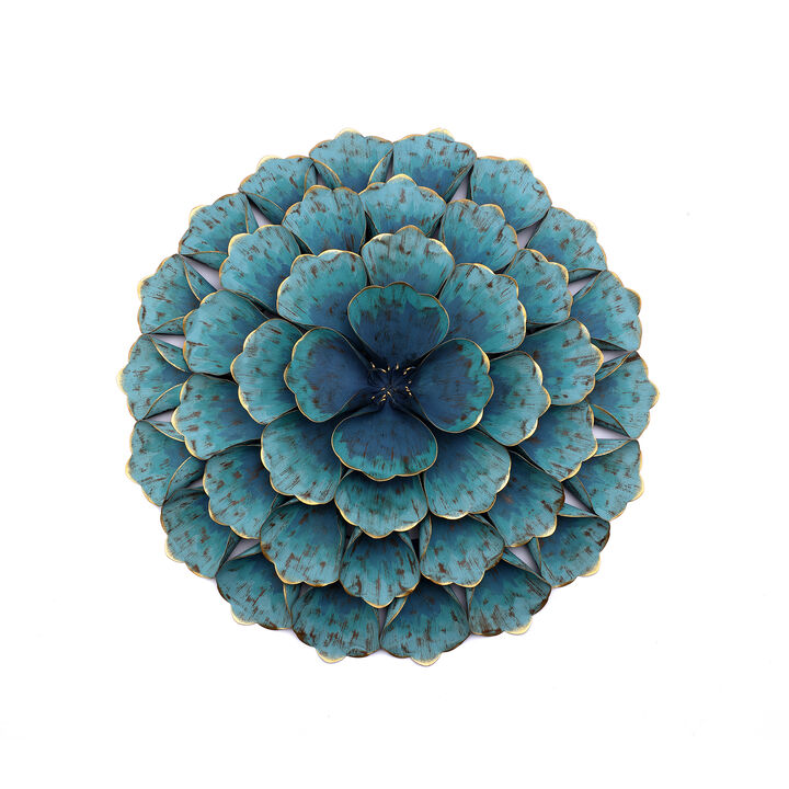 24" Rosette Metal Floral Wall Art Decor, Teal Blue