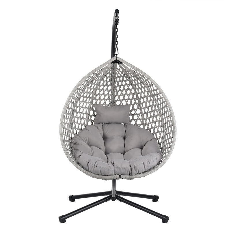 Whisen Versatile Hanging Egg Chair for Indoor and Outdoor Use - Black+Beige