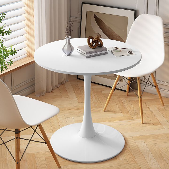 32" Modern Round Dining Table with Round MDF Tabletop, Metal Base Dining Table, End Table Leisure Coffee Table, White