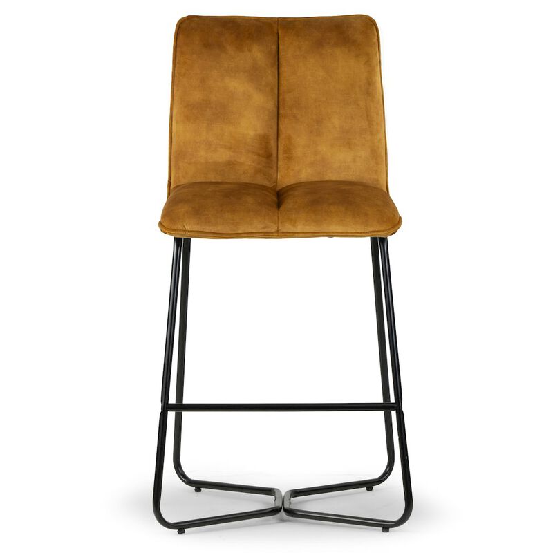 Glamour Home Set of 2 Avent Capuccino Brown Fabric Counter Stool with Black Metal Legs