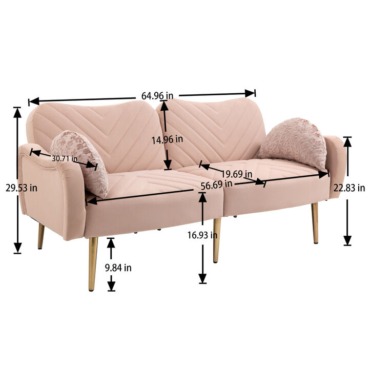 Couches for Living Room 65 inch, Mid Century Modern Velvet Loveseats Sofa with 2 Bolster Pillows, Loveseat Armrest for Bedroom, Apartment, Home Office