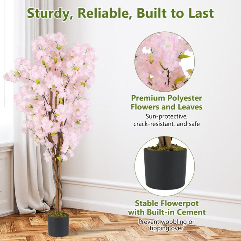 Hivvago 5 FT Tall Artificial Cherry Blossom Tree with Pink Flowers