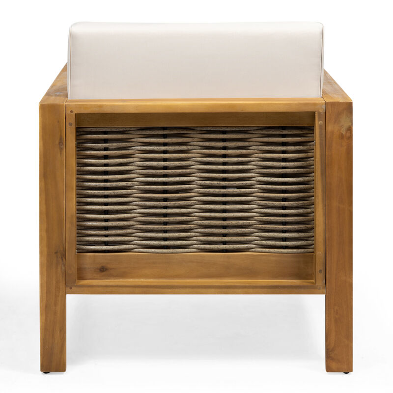 Merax  Outdoor Acacia Wood Club Chair with Wicker Accents Set of 2