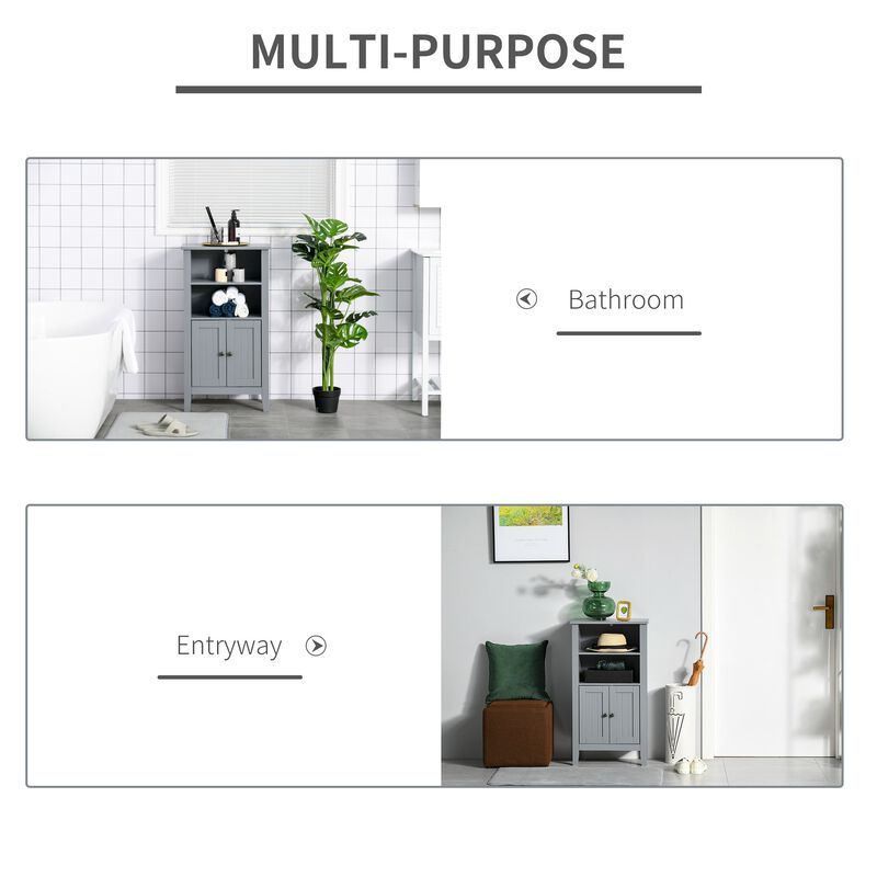 Grey Bathroom Organizer: Small Floor Cabinet with Double Doors