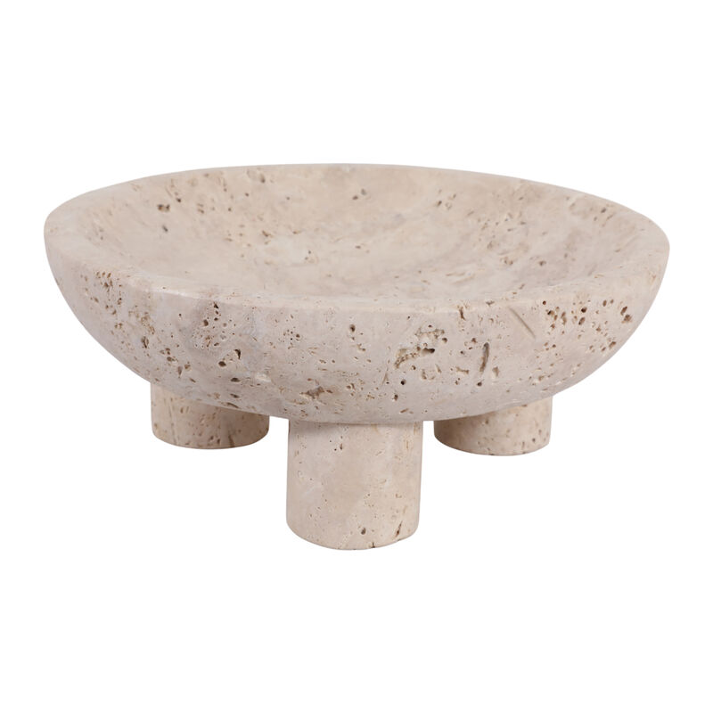 10" Travertine Footed Bowl, Tan image number 0