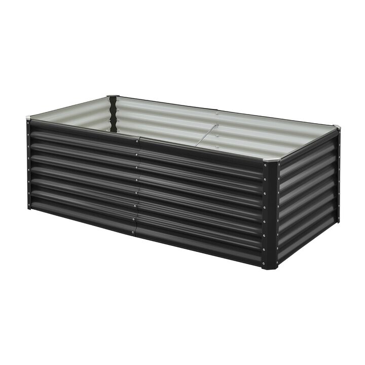 Metal Raised Garden Bed Open Bottom Galvanized Planter for Vegetables Herbs and Flowers-Dark Grey