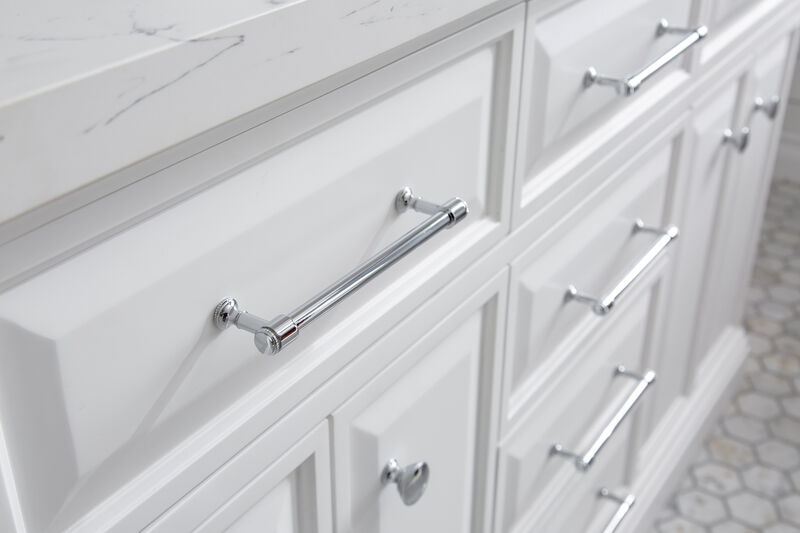 Palace 60 In. Double Sink Carrara Quartz Countertop Bath Vanity in Pure White with Chrome Hardware