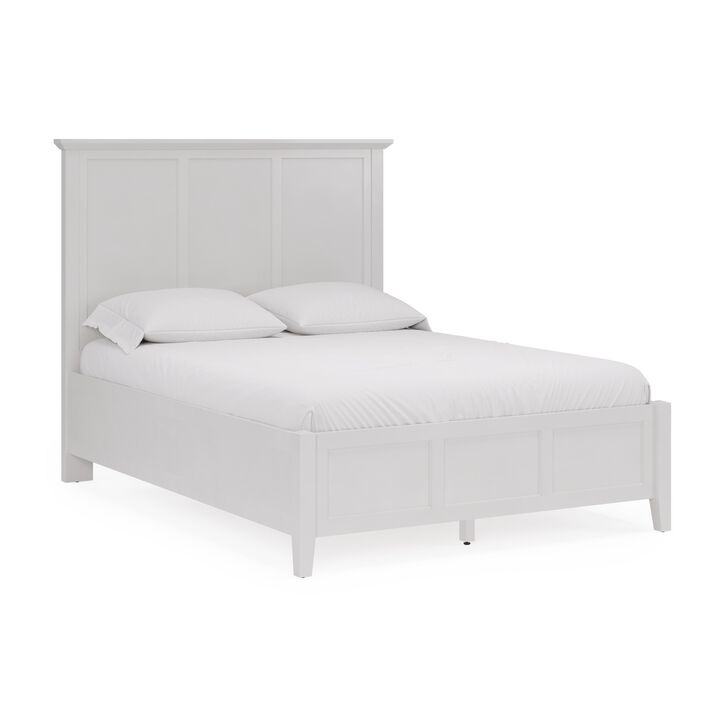Fritz King Size Bed, Three Panel Design, Beveled Top, Brilliant White Wood - Benzara