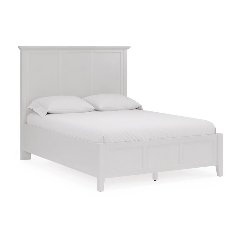 Fritz King Size Bed, Three Panel Design, Beveled Top, Brilliant White Wood - Benzara