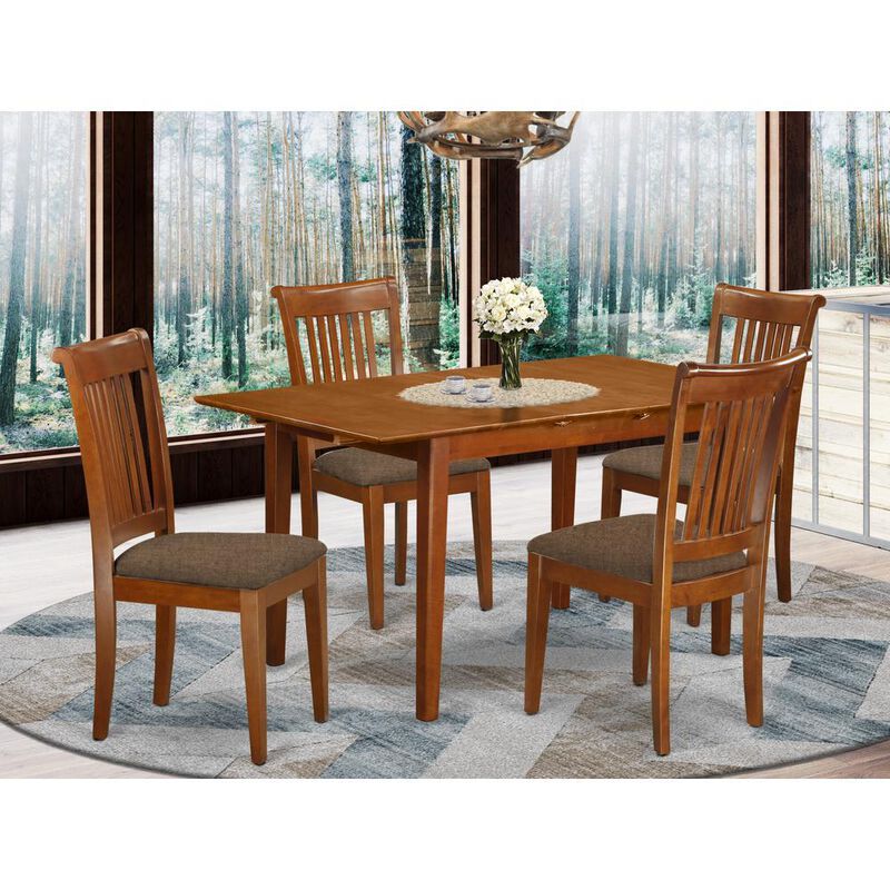 5 Pc small Kitchen Table set Table with Leaf and 4 Dining Chairs