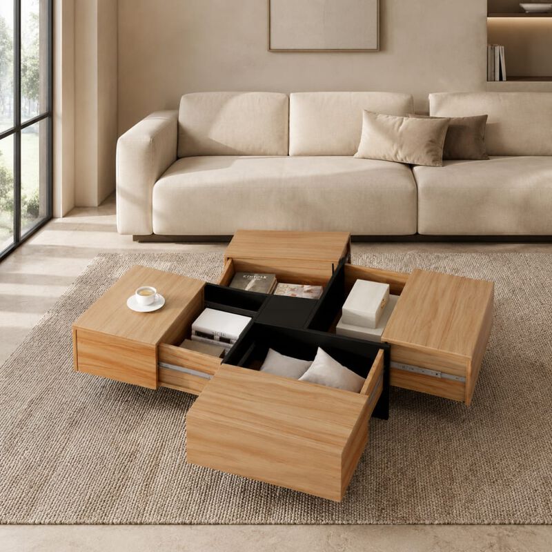 GOODSILO Modern Extendable Coffee Table with Hidden Storage Compartments and Sliding Tabletop Design image number 2