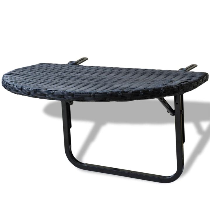 vidaXL Balcony Table 23.6"x23.6"x12.5" Black Poly Rattan